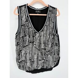 Sam Edelman Cityscape Print Sleeveless Top Womens‎ Large Black White Lagenlook